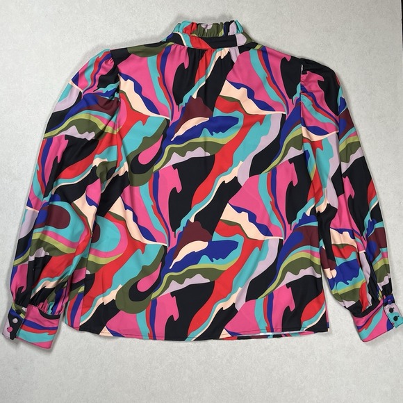 Crosby by Mollie Burch Women's Multicolor Blouse Sz S Ruffle Colorful Abstract - Picture 2 of 8